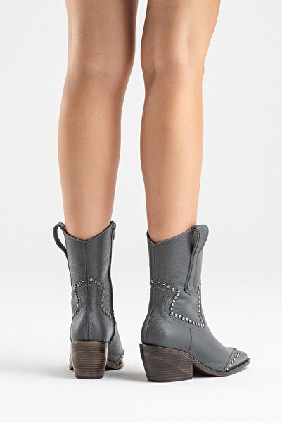 Zeynep Sıradağlı Darvien Deri Kadın Bot Gri