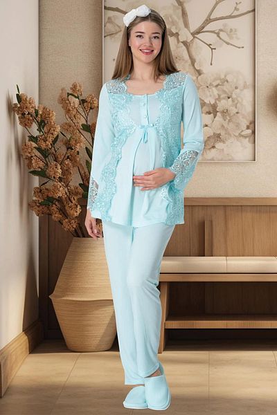 Mavelle Women's Lace Detailed Maternity Maternity Pajama Set 5353