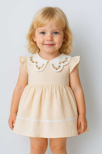 VİYOLİNA Embroidered Collar Detail Cotton Fabric Dress