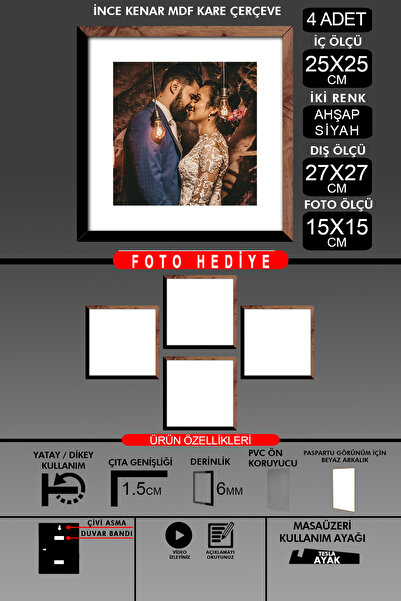 yhfoto 4 komada okvira 25x25 - tanki letvičasti okvir - 2 boje drva crna - kv...