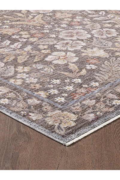 venucci home & living Frezia Floral Bambu Polyester Oturma Odası Salon Mutfak Halısı Eskitme Çiçekli Vintage Halı