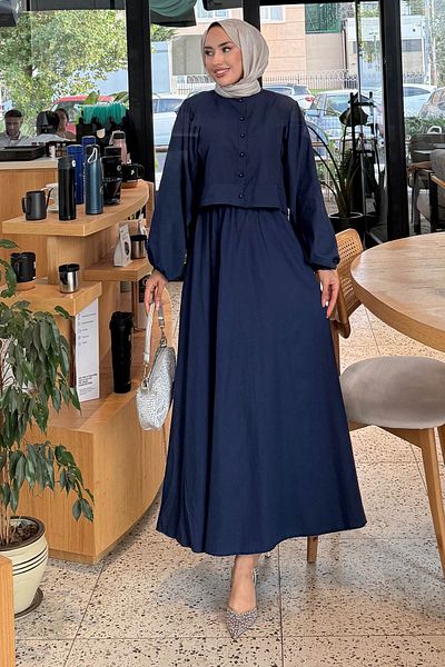 Tesettür Diyarı Women's Knitwear Fabric Buttoned Plain Hijab Suit