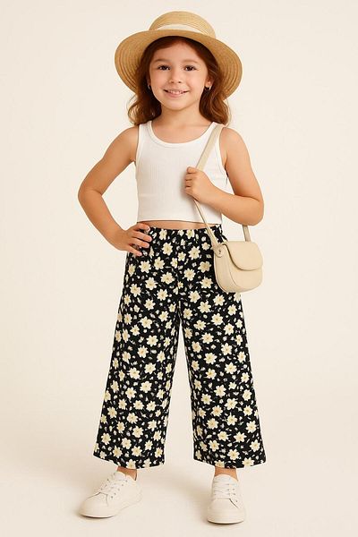 Esterella Girl's Spanish Leg Wrap-Around Pants /Girl's Loose Leg Pants/ Floral Pants