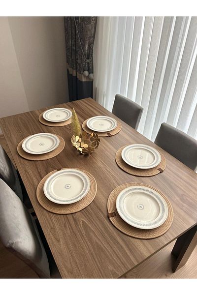 Thalia Home طقم سوبلا مكون من 6 قطع لون الجمل، طبق سفلي منسوج من الخيزران بقطر 32 سم