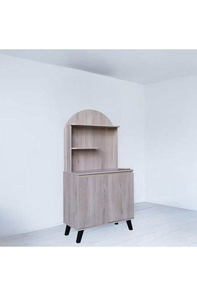 BAITY Coffee Corner Shelf with Malaysian Wood, Grey
