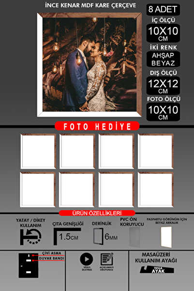 Bytwo 8 komada okvira 10x10 - tanki letvičasti okvir - 2 boje belo drvo - kva...