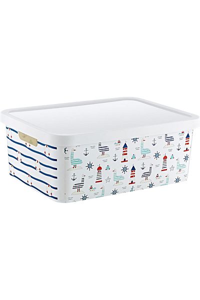 AC BOX Stafi Patterned Multi-Purpose Box with Lid 12 Lt Marin Ac Box 861931