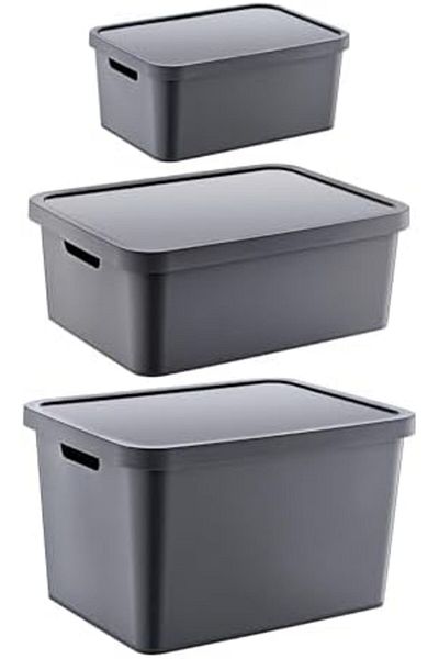 AC BOX Set of 3 Stafi Box with Lid Anthracite (4.5-12-18 Lt) Ac Box 861931