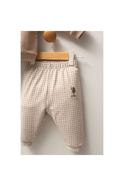 DIDuStore Uspa Baby Boy Double Set Sweatshirt and Trousers Ecru Mink Color