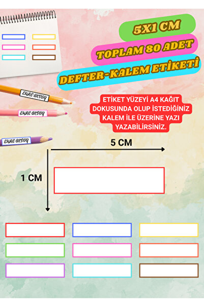 anka design Boş İsimsiz Okul Etiketi Defter Kitap Kalem Sticker (5x1 cm ) 80 ...