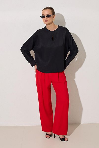 Setre Black Crew Neck Long Sleeve Blouse