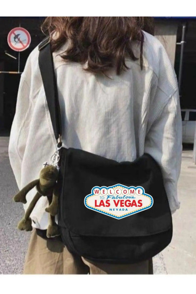 Gofeel Black Las Vegas Printed Unisex Messenger Bag with Strap