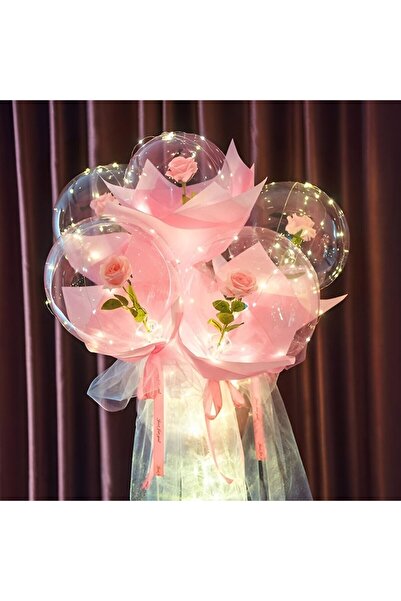OEM Trandafir in Balon LED cu Lumini, Tip Buchet, Diametru 35 cm, Roz