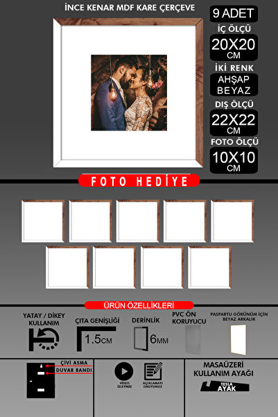 yhfoto 9 komada okvira 20x20 - tanki letvičasti okvir - 2 boje belo drvo - kv...