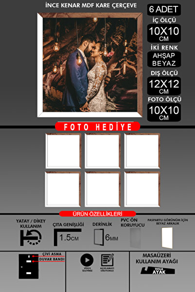 yhfoto 6 komada okvira 10x10 - tanki letvičasti okvir - 2 boje belo drvo - kv...