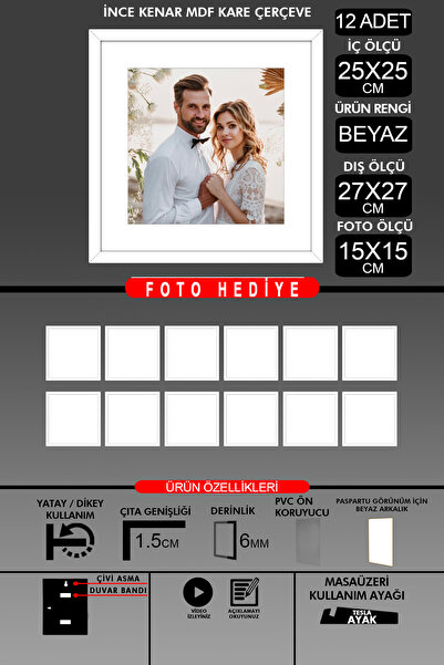 Bytwo 12 komada okvira 25x25 - tanki letvičasti okvir - beli okvir - kvadratn...