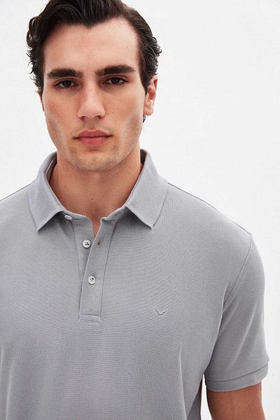 D'S Damat Μπλουζάκι Ds Damat Regular Fit Grey Pique με υφή