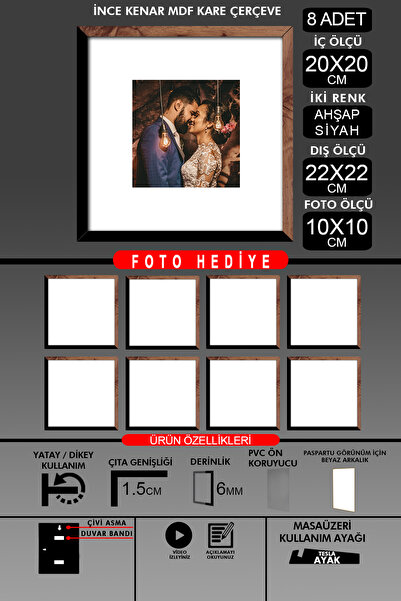 Bytwo 8 komada okvira 20x20 - tanki letvičasti okvir - 2 boje drvo crna - kva...