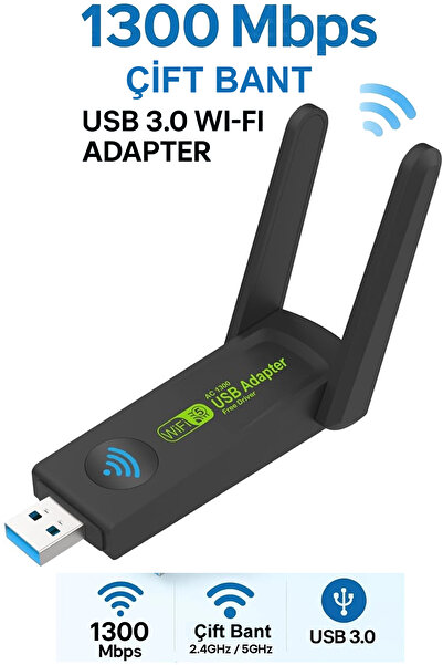 MAXGO 3125 Usb Wifi Adaptörü Kablosuz Wifi Internet Alıcı Ağ Kartı 1300 Mbps Usb 3.0 Çift Bant 2.4gh