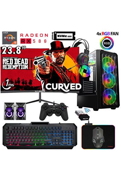XASER Armor X40 Ryzen 5 5500 16GB Ram 512GB M.2 NVMe SSD 8GB RX580 24" Curved...