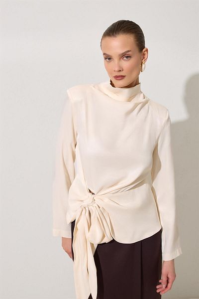 Setre Cream Tie Detail Long Sleeve Blouse