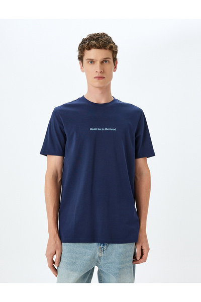 Koton Pamuklu Bisiklet Yaka Kısa Kollu Slim Fit Slogan Baskılı Tişört