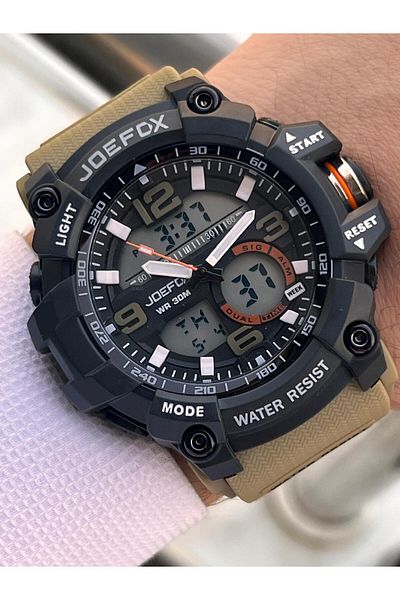 Joefox Digital and Analog 2 Years Warranty Chronometer+Calendar+Alarm+Lighting Men's Wrist Watch Joe.Bk08