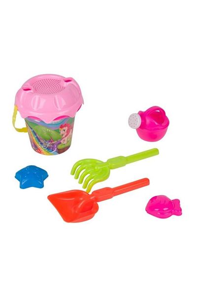 OEM Set găleată cu nisip pentru plajă, cu accesorii, 6 piese, design ponei, 16x13,5 cm, 2 ani +