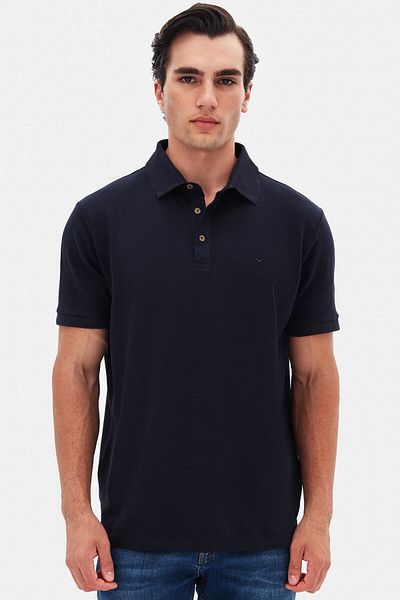 D'S Damat Μπλουζάκι Ds Damat Regular Fit Navy Blue Pique με υφή