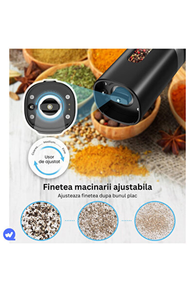 WEBYO Set 2 Rasnite electrice sare piper si condimente, Lame ceramice, Control finetea macinarii, Negru