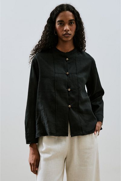 Manuka Linen Front Buttoned Shirt Stone