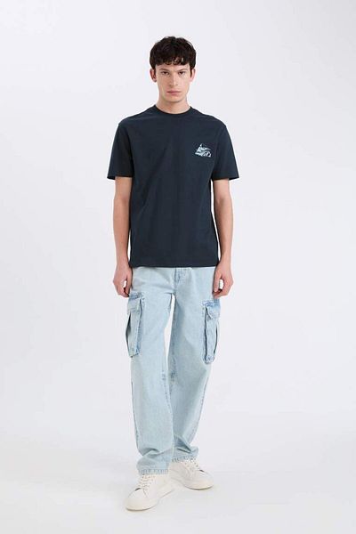 DeFacto 100% Cotton Regular Fit Crew Neck Printed Short Sleeve T-Shirt