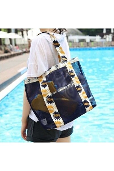 Flo Beach Bag, Transparent Mesh, Summer Oops, 43 x 10 x 33 cm, Black