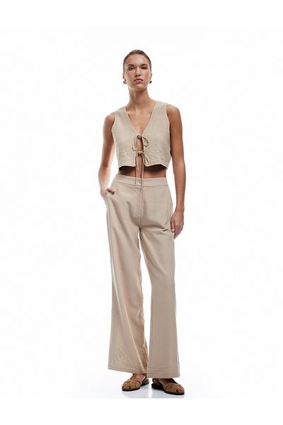 Koton Cotton Viscose Fabric High Waist Pocket Processing Detail Palazzo Pants