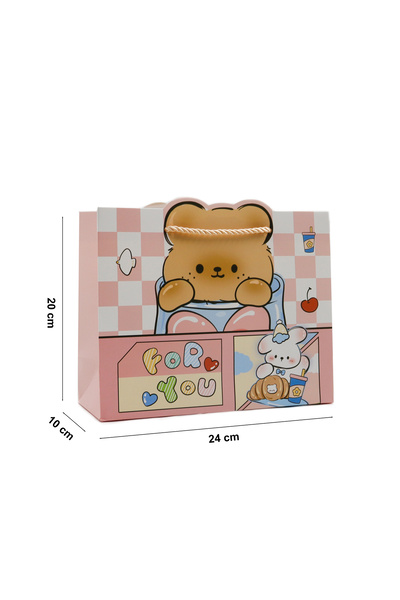 repro design 24x20 İpli Karton Hediye Çantası – Sevimli Figürlü Renkli Çocuk Parti Sunum Çantası 1 Adet Model:10