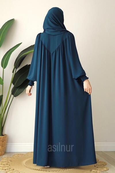ASİLNUR Elif Ferace Şal Hediyeli Takım Petrol Mavisi