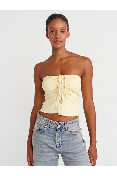 Dilvin 31984 Drawstring Top-Yellow