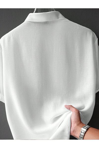 Butik Trend We 100% Cotton Linen Regular Fit Men's Short Sleeve Shirt