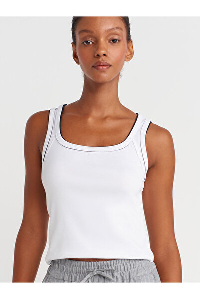 Dilvin 21087 Contrast Ribbed Undershirt-White