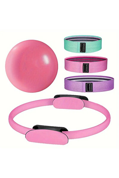 Jet Pembe Pilates Halkası Seti Pilates Çemberi, 20 cm Egzersiz Topu, Band Set...