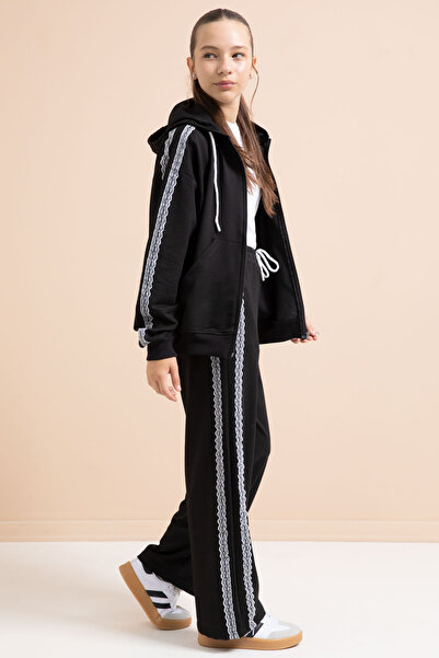 Cansın Mini Σετ φόρμας για κορίτσια με μαύρη δαντέλα 2 τεμαχίων 21242