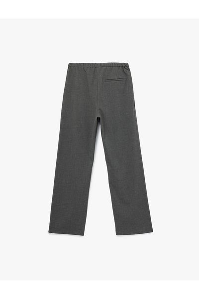 Koton High Waist Lace-Up Pockets Long Straight Wide Leg Fabric Pants