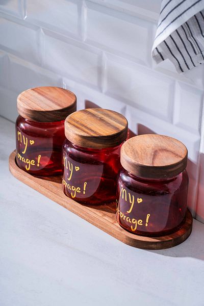 ACAR Pierre Acacia Jar Set with Lid - 12 cm