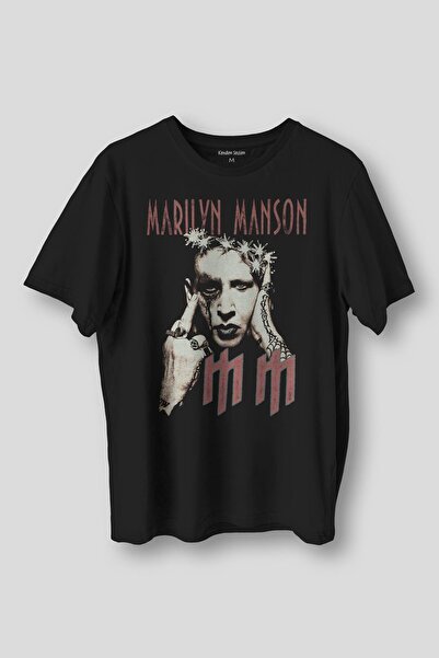 Kendim Seçtim Marilyn Manson T-shirt Rock Metal Müzik Baskılı Unisex Regular Fit Siyah Tişört