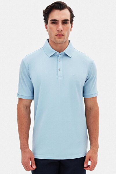 D'S Damat Μπλουζάκι πόλο Ds Damat Regular Fit ανοιχτό μπλε πικέ με υφή 100% βαμβάκι