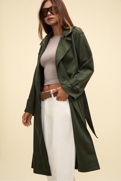 Stradivarius Long faux suede trench coat