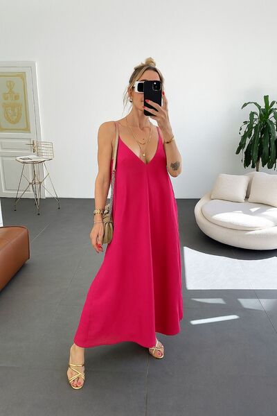 Gi Collection Γυναικείο φούξια ρυθμιζόμενο φόρεμα με λουράκι Midi