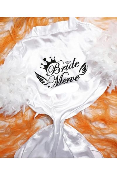 bridebyvictoria (We Write Your Name) Bridal Dressing Gown with Feather Sleeves Bride Dressing Gown with Angel Wings and Diamond Detail