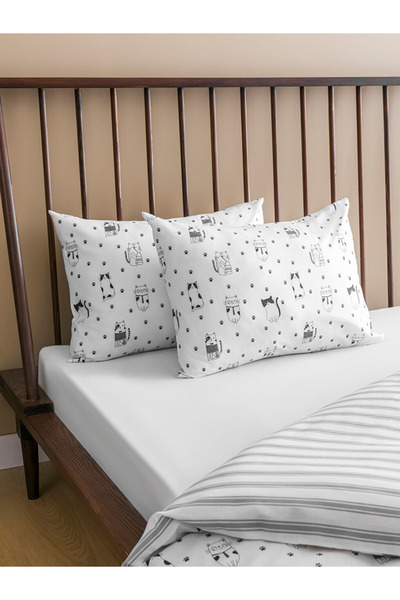 LC Waikiki Siyah Kedi Baskılı Çift Kişilik Nevresim Seti