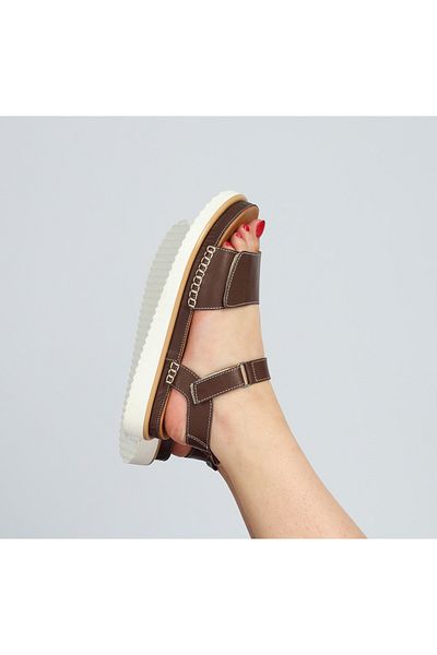 SOFT Women's Genuine Leather Dark Brown Adjustable Velcro Eva Sole Orthopedic Supported Sandals
